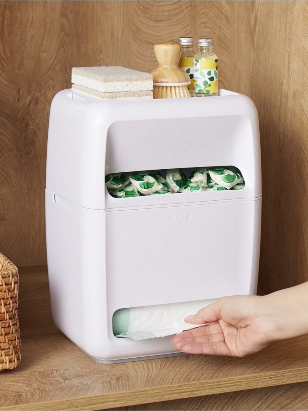 youCopia SinkSuite 2-in-1 Under Sink Trash Bag And Dish Pod Dispenser
